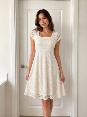 Stella White Lace Knee Length Fit & Flare Dress XL
